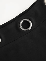 Asymmetrical Neck Long Sleeve Metal Detail Cut Out Ruched Split Top