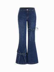 Stretch Cider Denim Low Rise Bowknot Flared Jeans