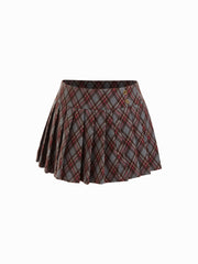 Wool-look Low Rise Tartan Pleated Mini Skirt
