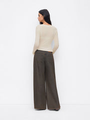 Wool-blend V-neck Button Long Sleeve Top