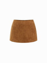 Suede Low Rise Zip Through Split Mini Skirt