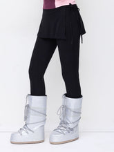 Two-piece Thermal Cotton-blend Mid Rise knotted Leggings Trouser-Skirt