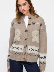 Knit Dog Graphic Fair Isle Toggle Button Oversized Cardigan