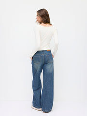 Denim High Rise Straight Leg Jeans