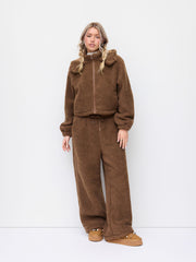 Fleece Hooded Drawstring Zip Through Oversized Jacket