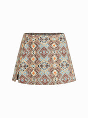 Jacquard Low Rise Floral Split Mini Skort