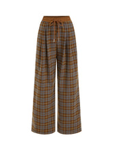 Wool-look Mid Rise Plaid Drawstring Wide Leg Trousers