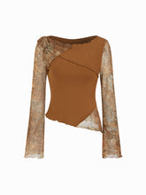 Mesh Aztec Boat Neck Asymmetrical Lettuce Hem Top
