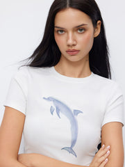 Cotton-blend Dolphin Graphic Short Sleeve Tee