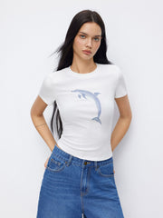 Cotton-blend Dolphin Graphic Short Sleeve Tee