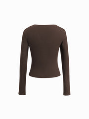 Asymmetrical Neck Long Sleeve Metal Detail Top