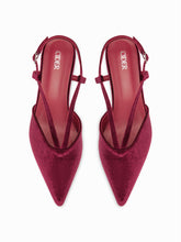 VELVET POINTED TOE SLINGBACK CHUNKY HEELS