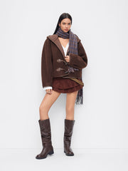 Faux Shearling Hooded Toggle Button Oversized Jacket