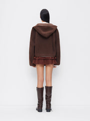 Faux Shearling Hooded Toggle Button Oversized Jacket