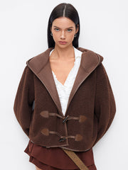 Faux Shearling Hooded Toggle Button Oversized Jacket