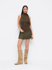 Mesh Checks Low Rise Ruched Knotted Mini Skirt