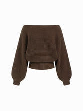 Knit Boat Neck Long Sleeve Cinched Waist Oversized Top