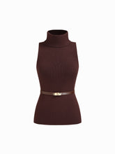 Knit Turtleneck Tank Top With Belt