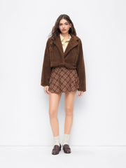 Fleece Collar Pocket Long Sleeve Cropped Jacket