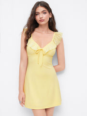 Sweetheart Neck Ruffle Trim Bowknot Mini Dress