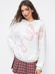 Terry Bowknot Graphic Drawstring Hoodie