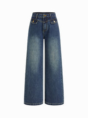 Denim High Rise Straight Leg Jeans