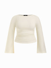 Boat Neck Solid Ruched Long Sleeve Tee Curve & Plus