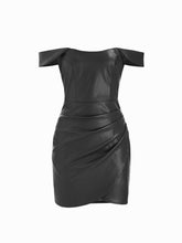 Faux Leather Off-shoulder Wrap Ruched Mini Dress