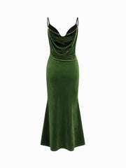 Velvet Cowl Neck Backless Chain Detail Mermaid Maxi Dress