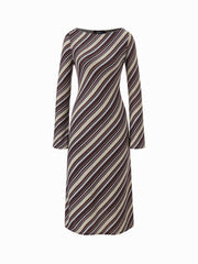 Boat Neck Bell Sleeve Striped Straight Maxi Dress
