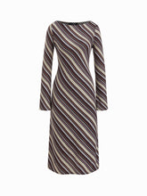 Boat Neck Bell Sleeve Striped Straight Maxi Dress