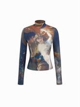Oil Painting Graphic High Neck Long Sleeve Top