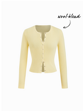 Knit Wool-blend Round Neckline Long Sleeve Button Top