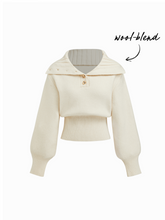 Knit Wool-blend Collar Long Sleeve Metal Button Cinched Waist Top