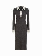 Polo Long Sleeve Two Tone Straight Maxi Dress