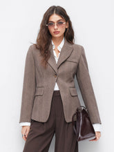 Wool-look Collar Button Pocket Long Sleeve Blazer