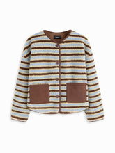 Fleece Striped V-Neck Oversized Jacket