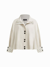 Polka Dot Stand Collar Puff Sleeve Cotton- blend Jacket