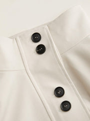 Polka Dot Stand Collar Puff Sleeve Cotton- blend Jacket