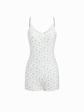 V-neck Ditsy Floral Bowknot Tie Back Loungewear Romper