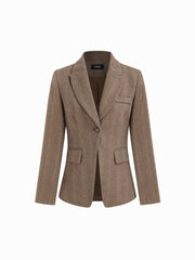 Wool-look Collar Button Pocket Long Sleeve Blazer