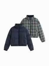 Reversible Cotton-blend Stand Collar Tartan Zip Through Puffer