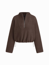 Fleece Stand Collar Half Zip Drawstring Oversized Sweatshirt