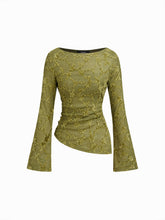 Boat Neck Lace Floral Asymmetrical Hem Split Top With Cami Top