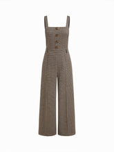 Square Neck Houndstooth Zipper Wide Leg Jumpsuit