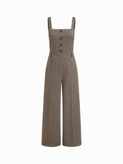 Square Neck Houndstooth Zipper Wide Leg Jumpsuit