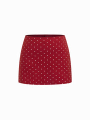 Cotton-blend Boat Neck Polka Dot Ruched Tee & Mini Skirt Curve & Plus