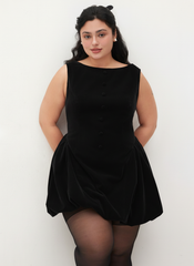 Velvet Boat Neck Ruffle Bubble Hem Mini Dress Curve & Plus