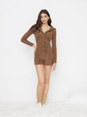 Hooded Button Long Sleeve Romper