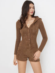 Hooded Button Long Sleeve Romper